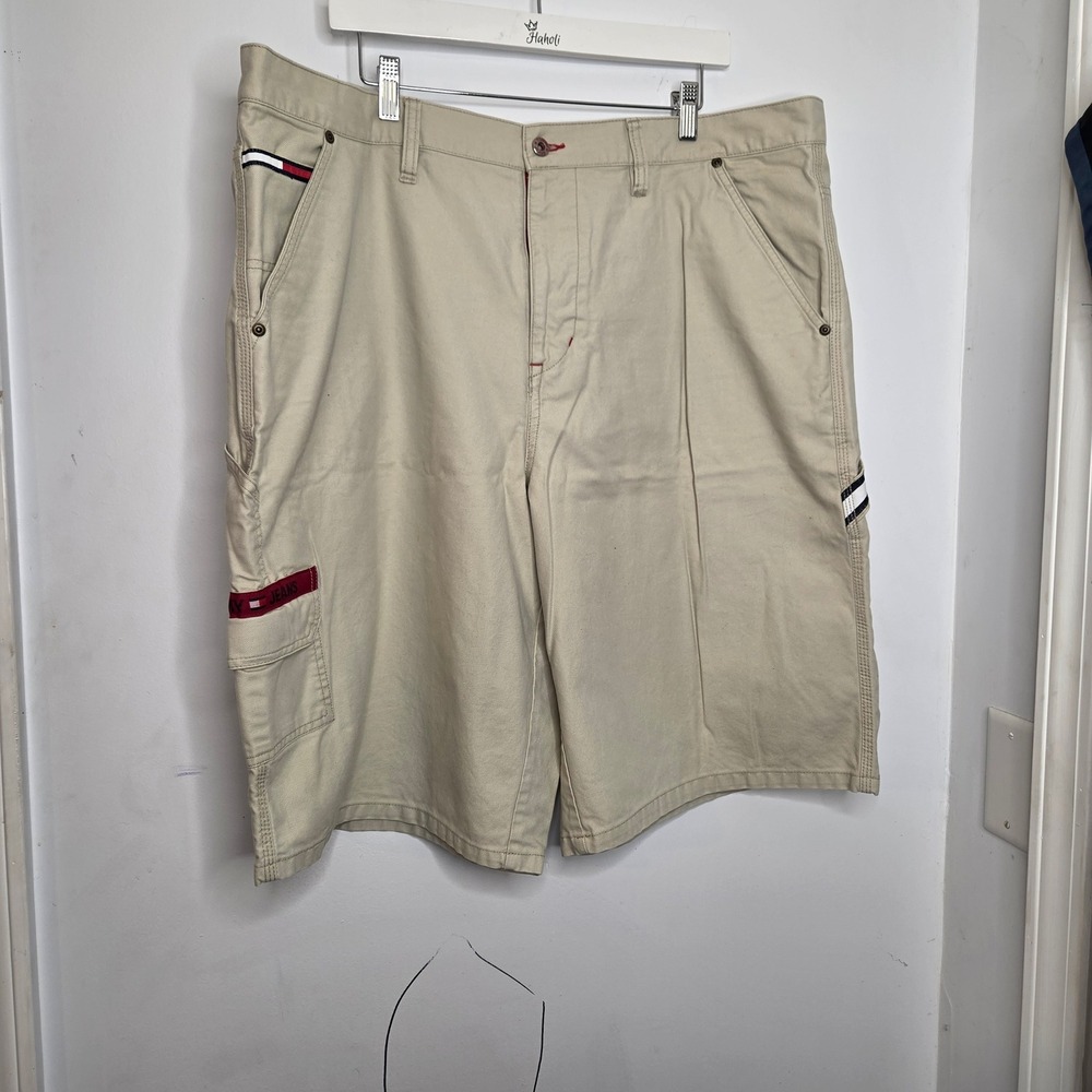Tommy Jeans Mens Khaki Carpenter Shorts Size 42 Tan Cotton Utility Workwear 90s
